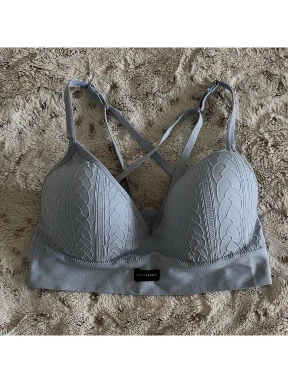 lucky brand light blue bralette with braided texture and extra padding